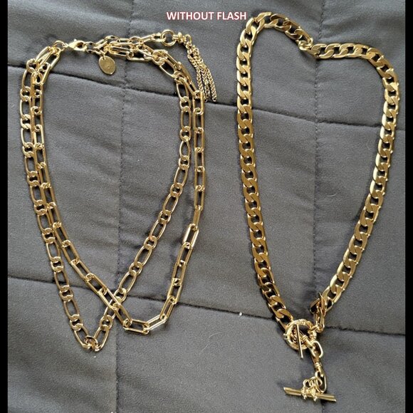 Gold Layered Chain Adjustable Choker Necklace O Ring T Bar - Picture 3 of 6